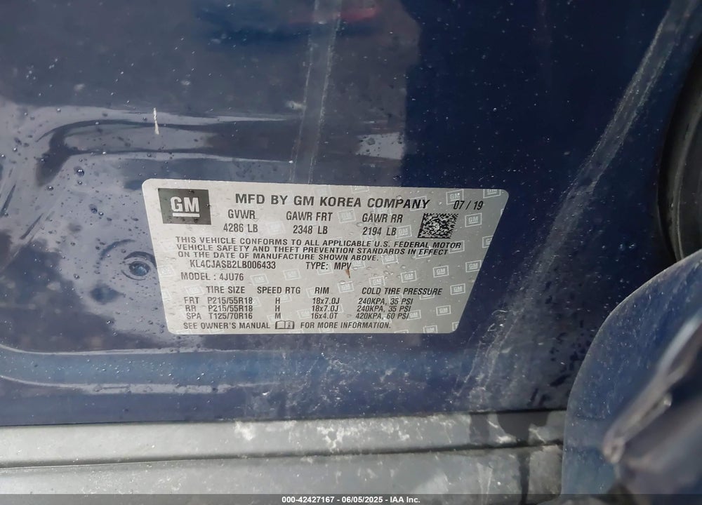 2020 BUICK ENCORE VIN: KL4CJASB2LB006433
