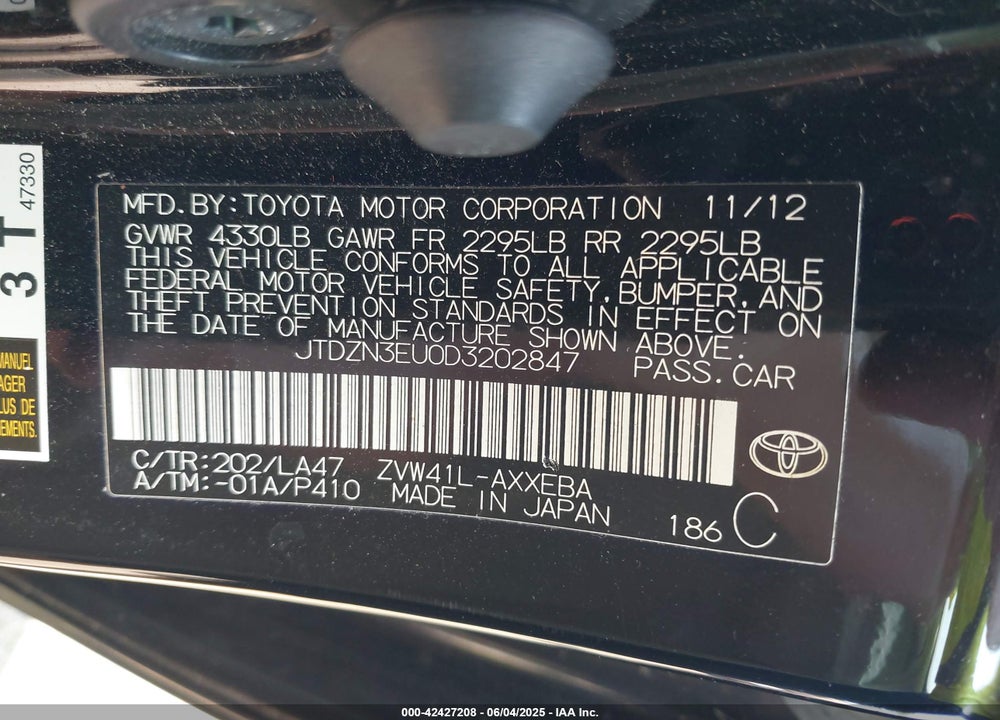 2013 TOYOTA PRIUS V VIN: JTDZN3EU0D3202847
