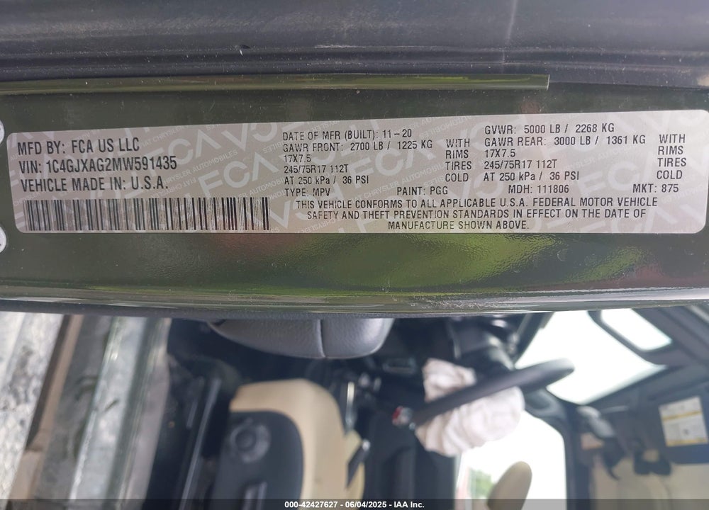 2021 JEEP WRANGLER SPORT 4X4 VIN: 1C4GJXAG2MW591435
