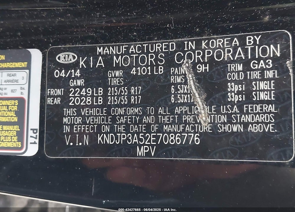 2014 KIA SOUL VIN: KNDJP3A52E7086776