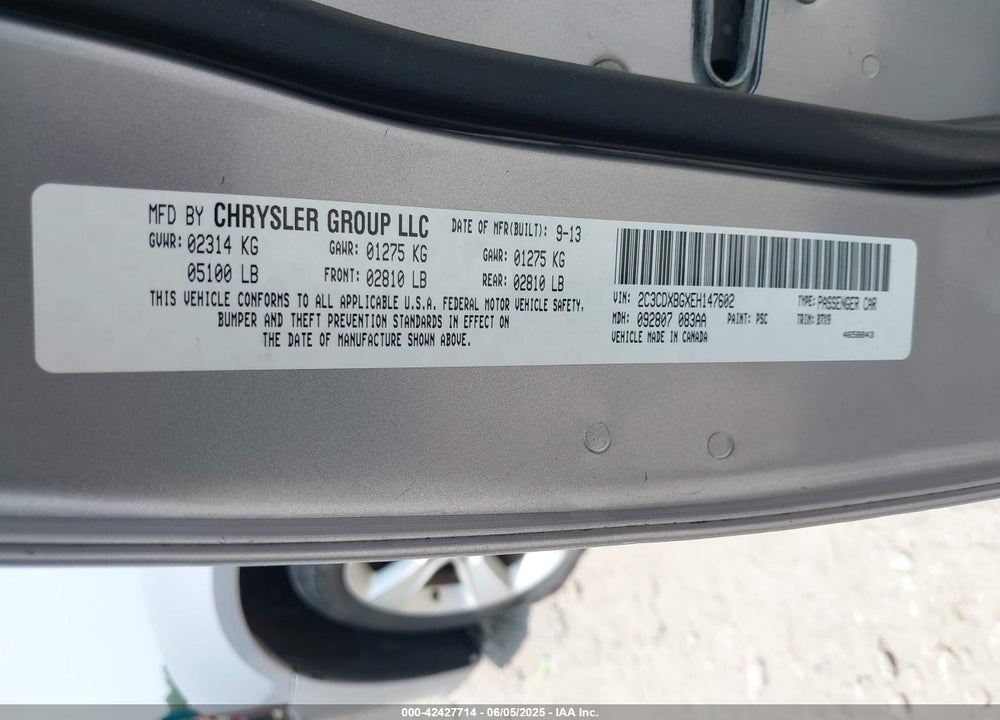 2014 DODGE CHARGER VIN: 2C3CDXBGXEH147602