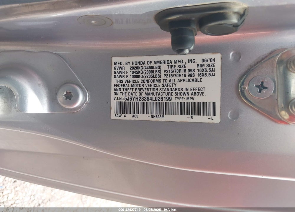 2004 HONDA ELEMENT VIN: 5J6YH28364L026199