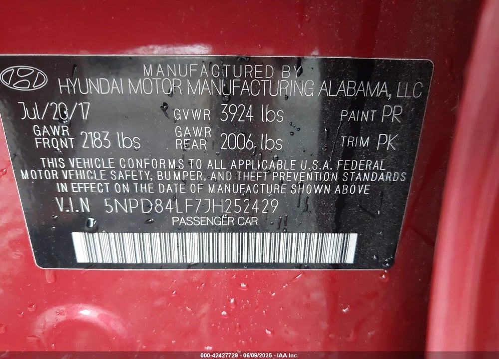2018 HYUNDAI ELANTRA SEL VIN: 5NPD84LF7JH252429