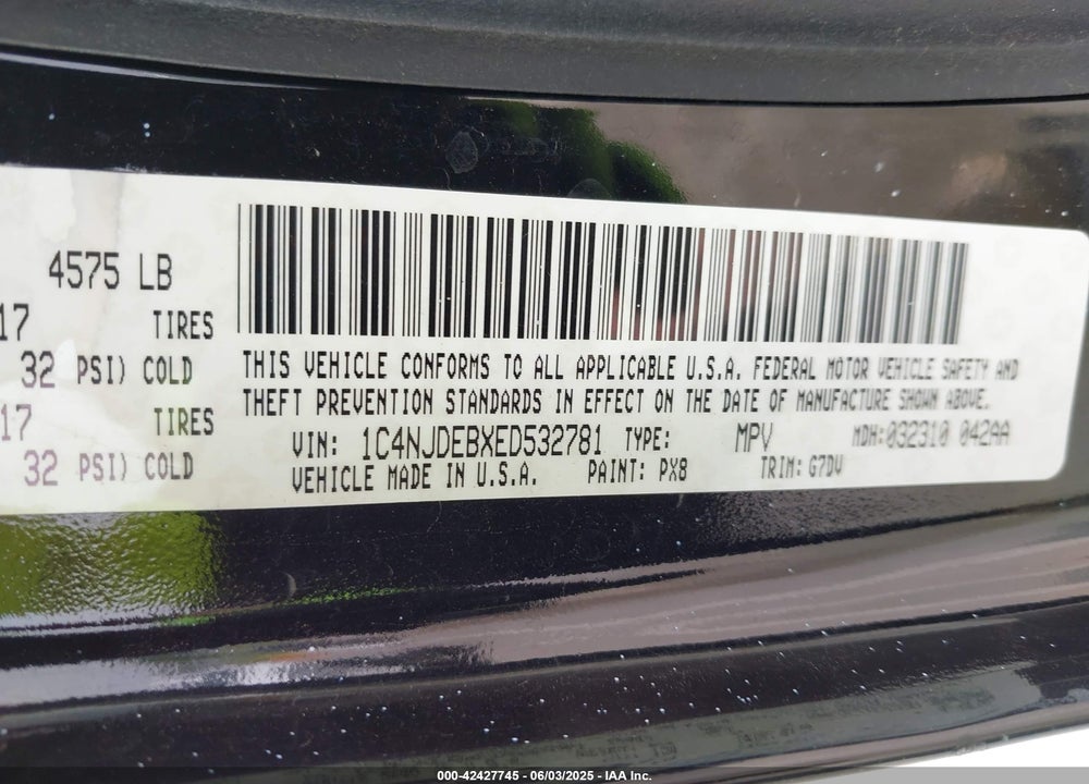 2014 JEEP COMPASS VIN: 1C4NJDEBXED532781