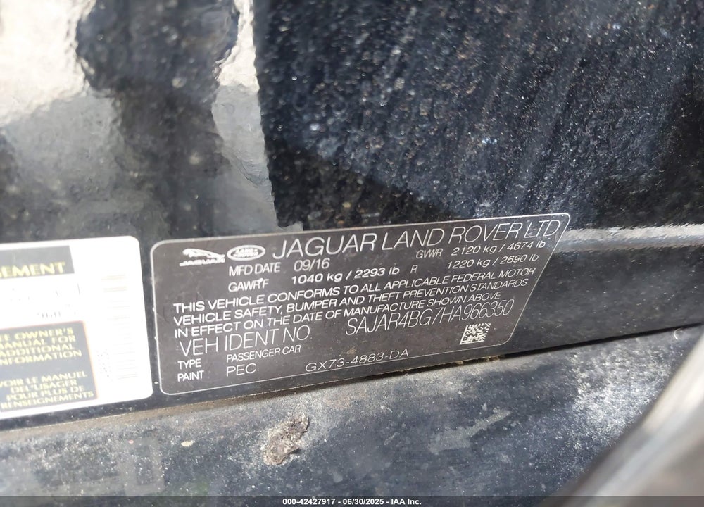 2017 JAGUAR XE VIN: SAJAR4BG7HA966350