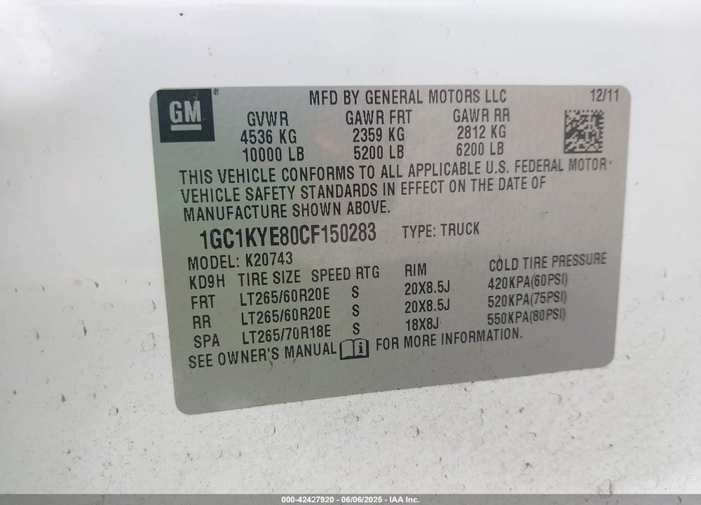 2012 CHEVROLET SILVERADO 2500HD LTZ VIN: 1GC1KYE80CF150283