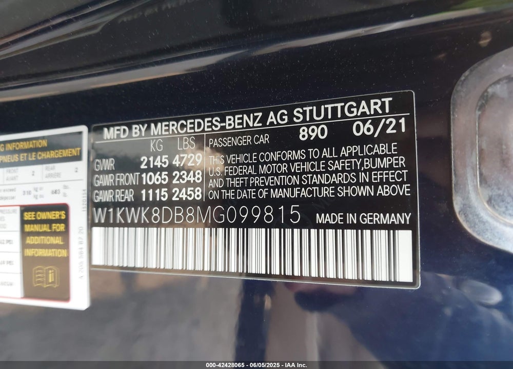 2021 MERCEDES-BENZ C CLASS VIN: W1KWK8DB8MG099815