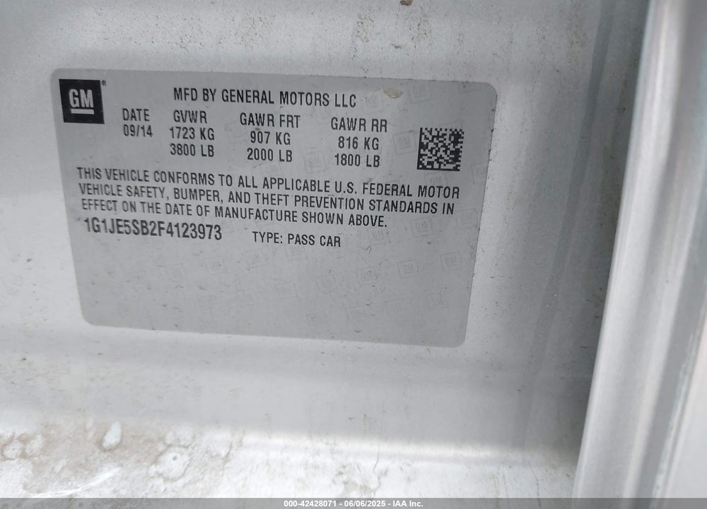 2015 CHEVROLET SONIC VIN: 1G1JE5SB2F4123973