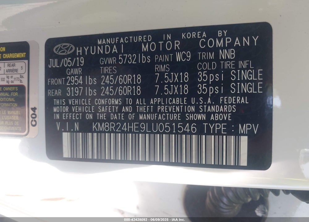 2020 HYUNDAI PALISADE VIN: KM8R24HE9LU051546