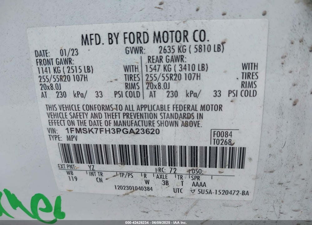2023 FORD EXPLORER VIN: 1FMSK7FH3PGA23620