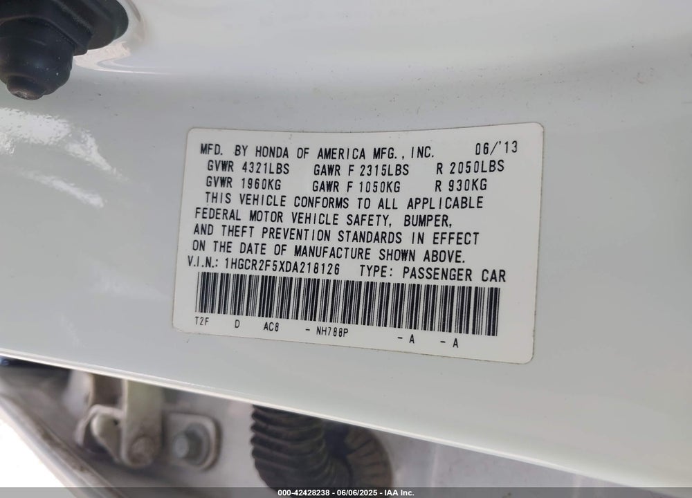 2013 HONDA ACCORD SPORT VIN: 1HGCR2F5XDA218126