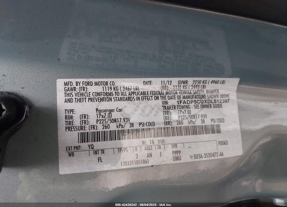 2013 FORD C-MAX ENERGI VIN: 1FADP5CUXDL512397