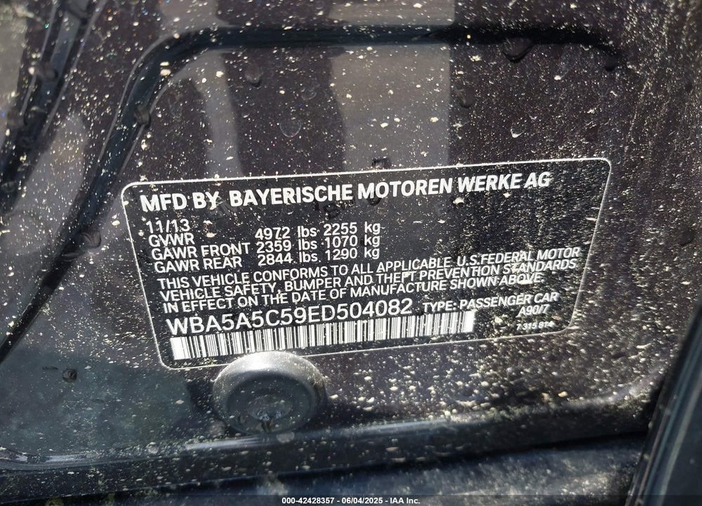 2014 BMW 528I VIN: WBA5A5C59ED504082