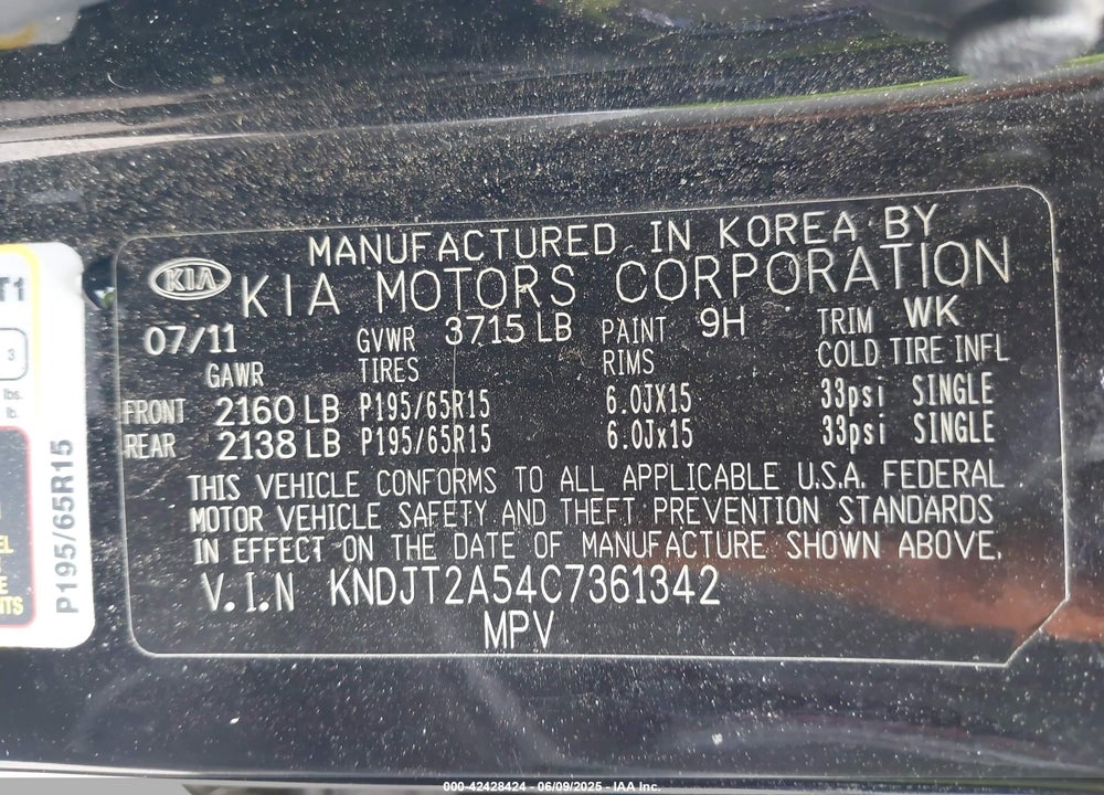 2012 KIA SOUL VIN: KNDJT2A54C7361342
