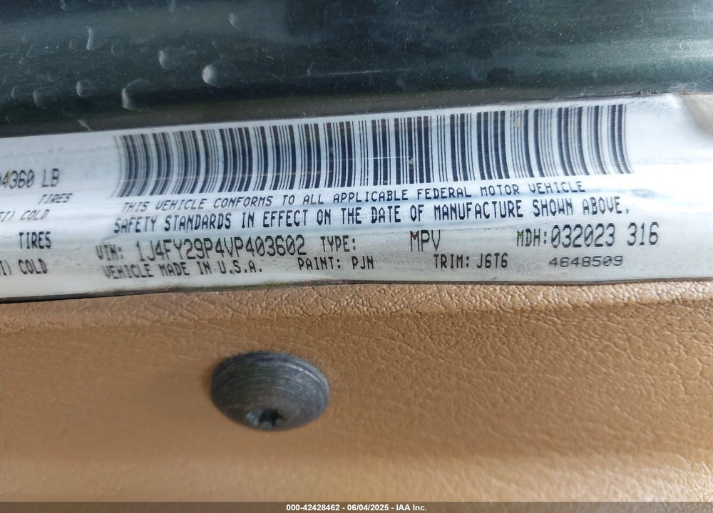 1997 JEEP WRANGLER SE VIN: 1J4FY29P4VP403602