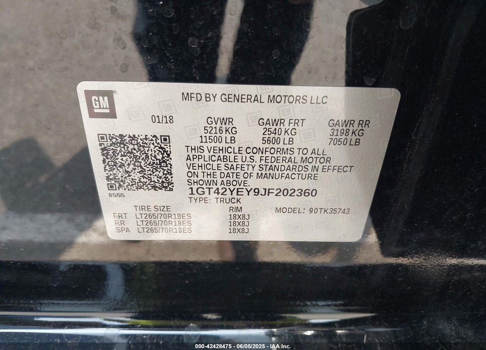 2018 GMC SIERRA 3500HD DENALI VIN: 1GT42YEY9JF202360