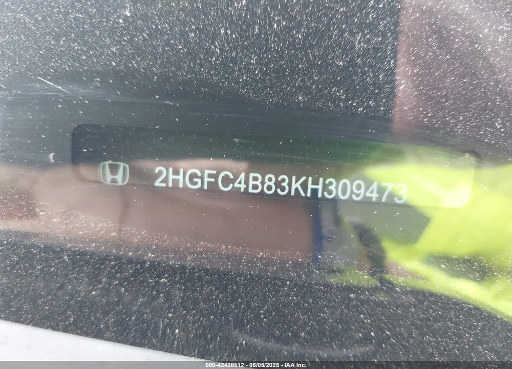 2019 HONDA CIVIC VIN: 2HGFC4B83KH309473