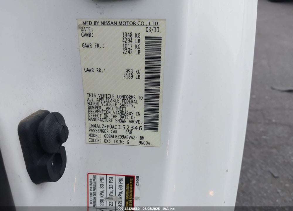 2010 NISSAN ALTIMA 2.5 S VIN: 1N4AL2EP0AC152346