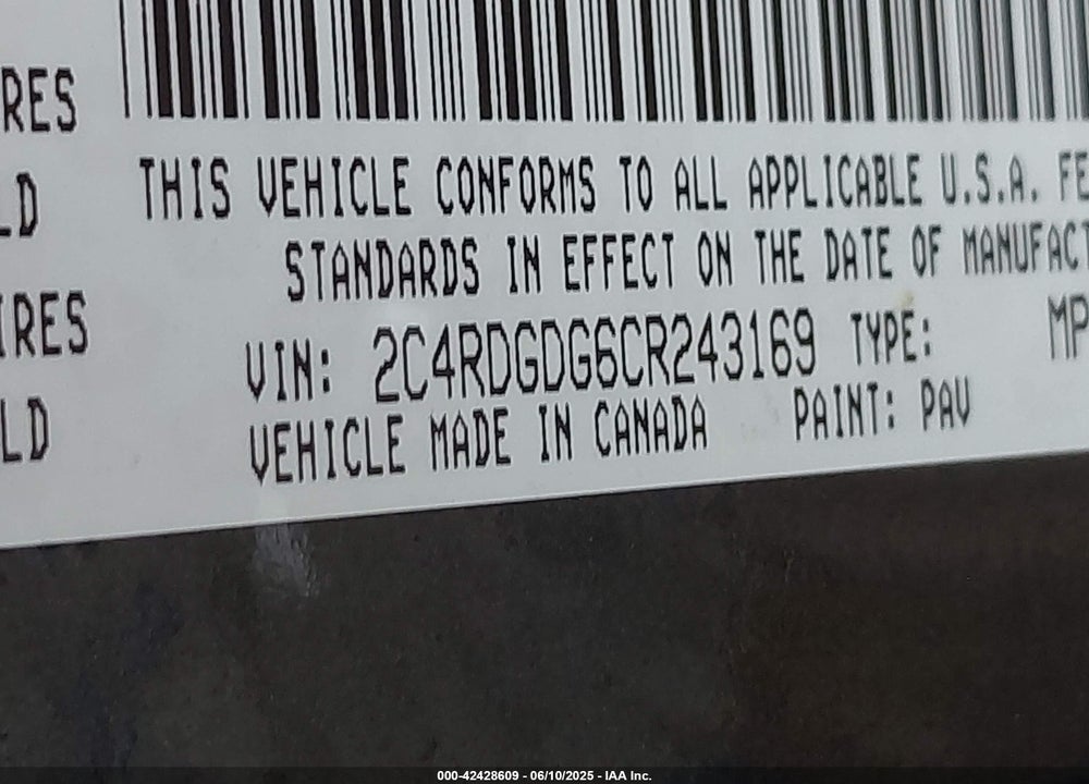 2012 DODGE GRAND CARAVAN CREW VIN: 2C4RDGDG6CR243169