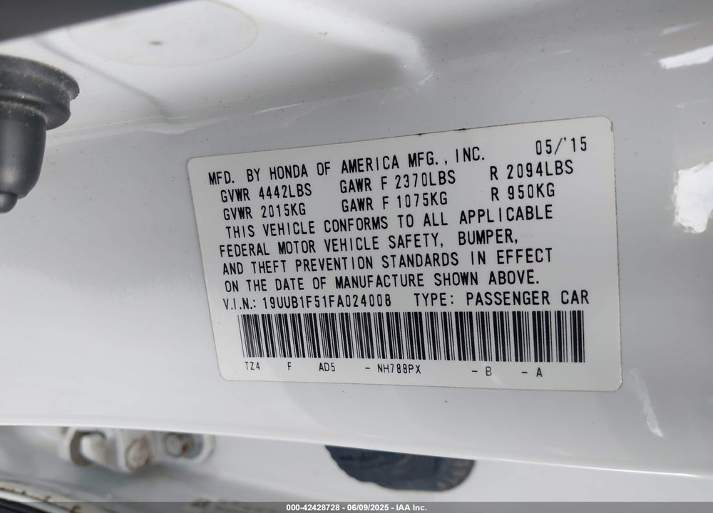 2015 ACURA TLX TECH VIN: 19UUB1F51FA024008