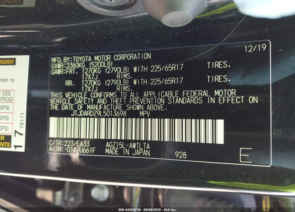 2020 LEXUS NX 300 VIN: JTJDARDZ9L5013698