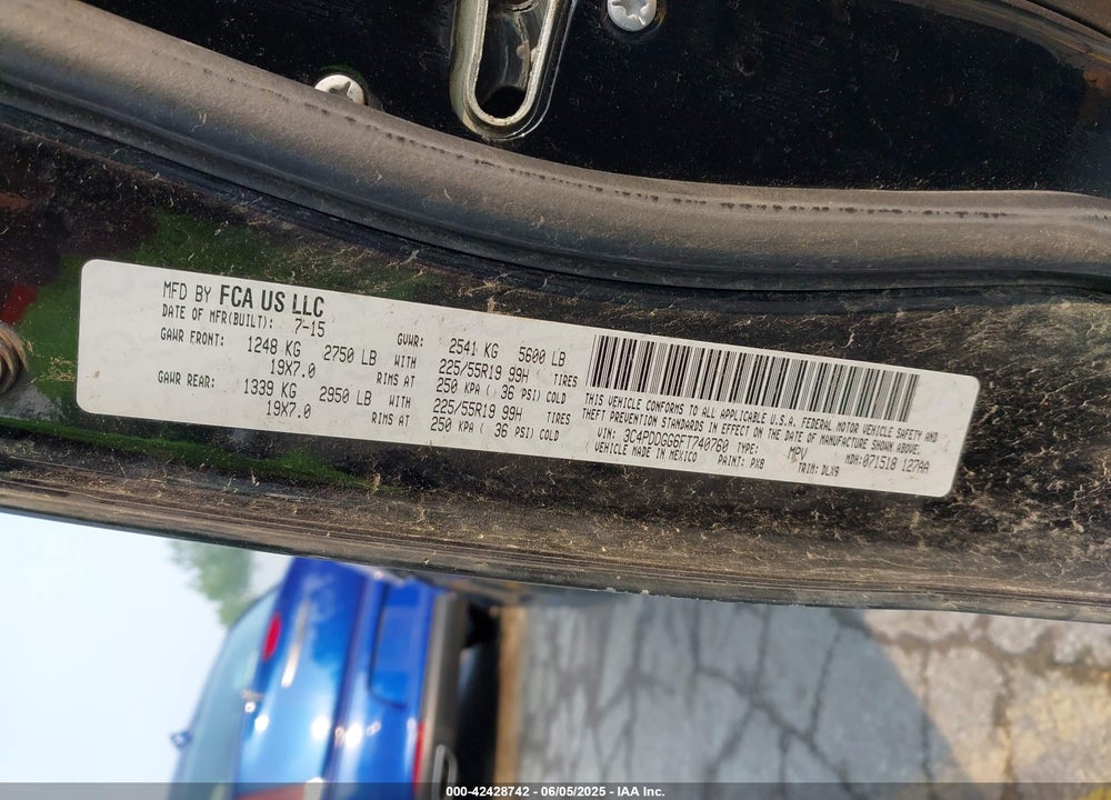 2015 DODGE JOURNEY VIN: 3C4PDDGG6FT740760
