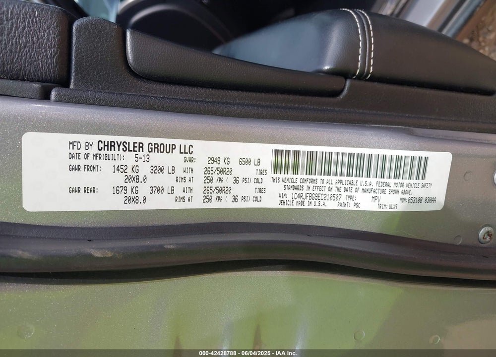 2014 JEEP GRAND CHEROKEE VIN: 1C4RJFBG9EC210507