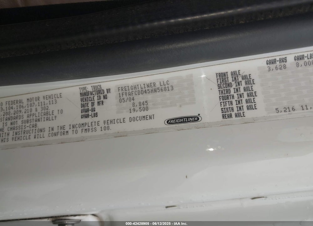 2005 FREIGHTLINER SPORT CHASSIS 106 VIN: 1FVAFCDD45HN56813
