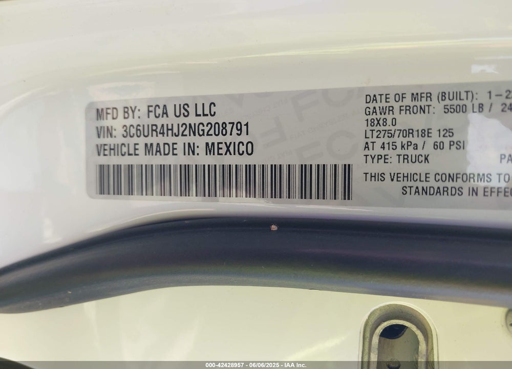 2022 RAM 2500 VIN: 3C6UR4HJ2NG208791