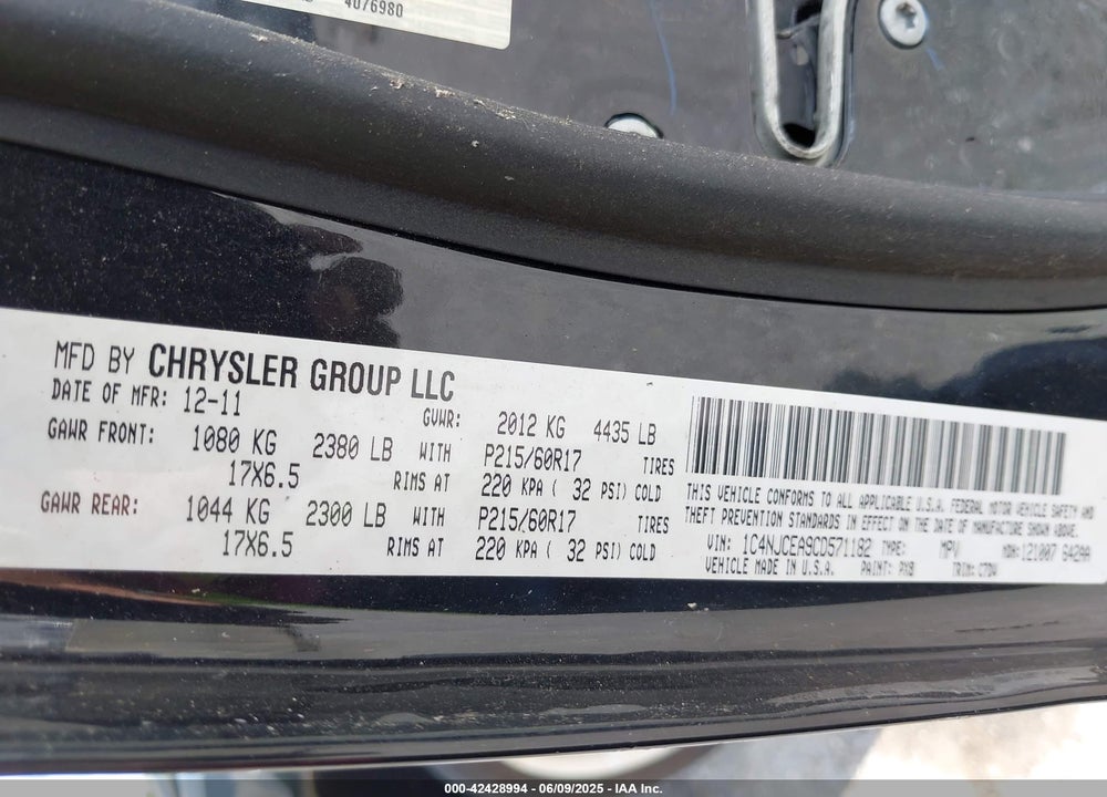 2012 JEEP COMPASS LATITUDE VIN: 1C4NJCEA9CD571182