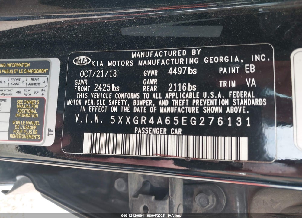 2014 KIA OPTIMA VIN: 5XXGR4A65EG276131