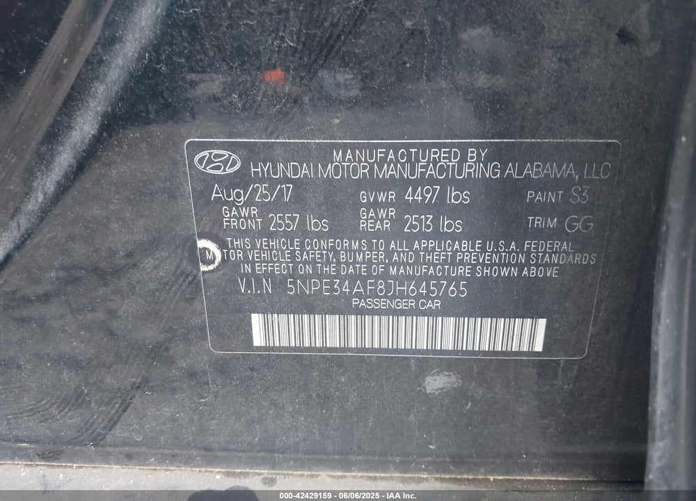 2018 HYUNDAI SONATA SEL VIN: 5NPE34AF8JH645765