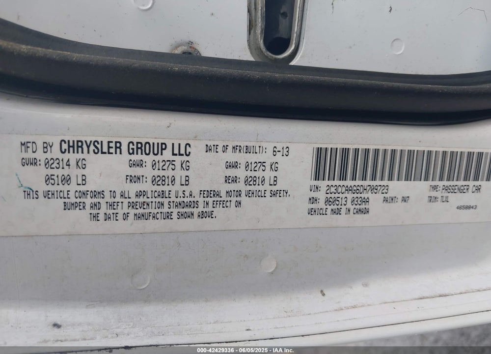 2013 CHRYSLER 300 VIN: 2C3CCAAG6DH709723