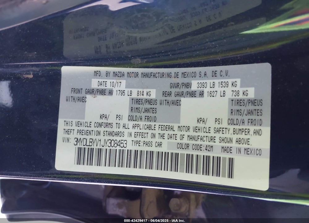 2018 TOYOTA YARIS IA VIN: 3MYDLBYV1JY308453
