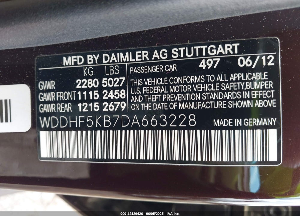 2013 MERCEDES-BENZ E 350 VIN: WDDHF5KB7DA663228
