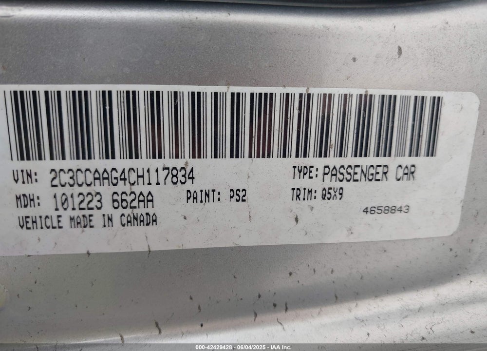 2012 CHRYSLER 300 VIN: 2C3CCAAG4CH117834