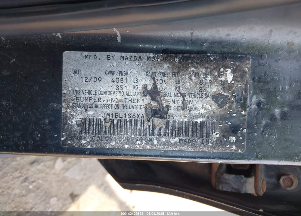 2010 MAZDA 3 S SPORT VIN: JM1BL1S6XA1266595