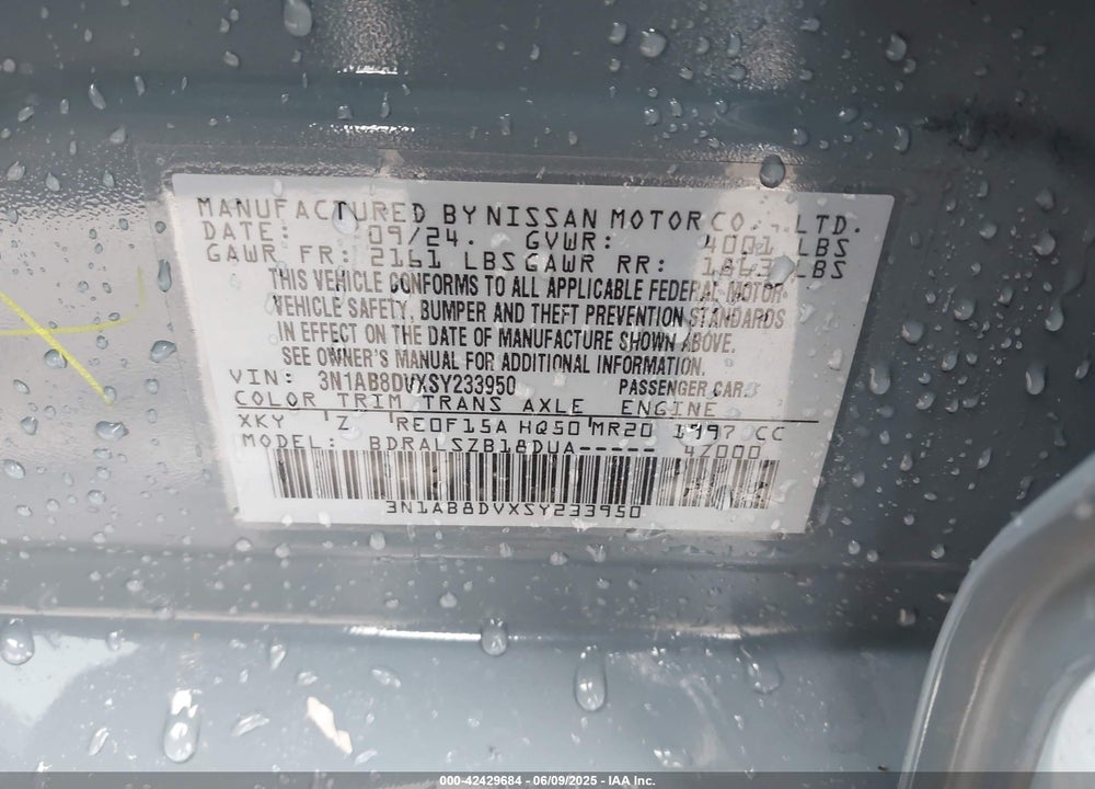 2025 NISSAN SENTRA SR VIN: 3N1AB8DVXSY233950