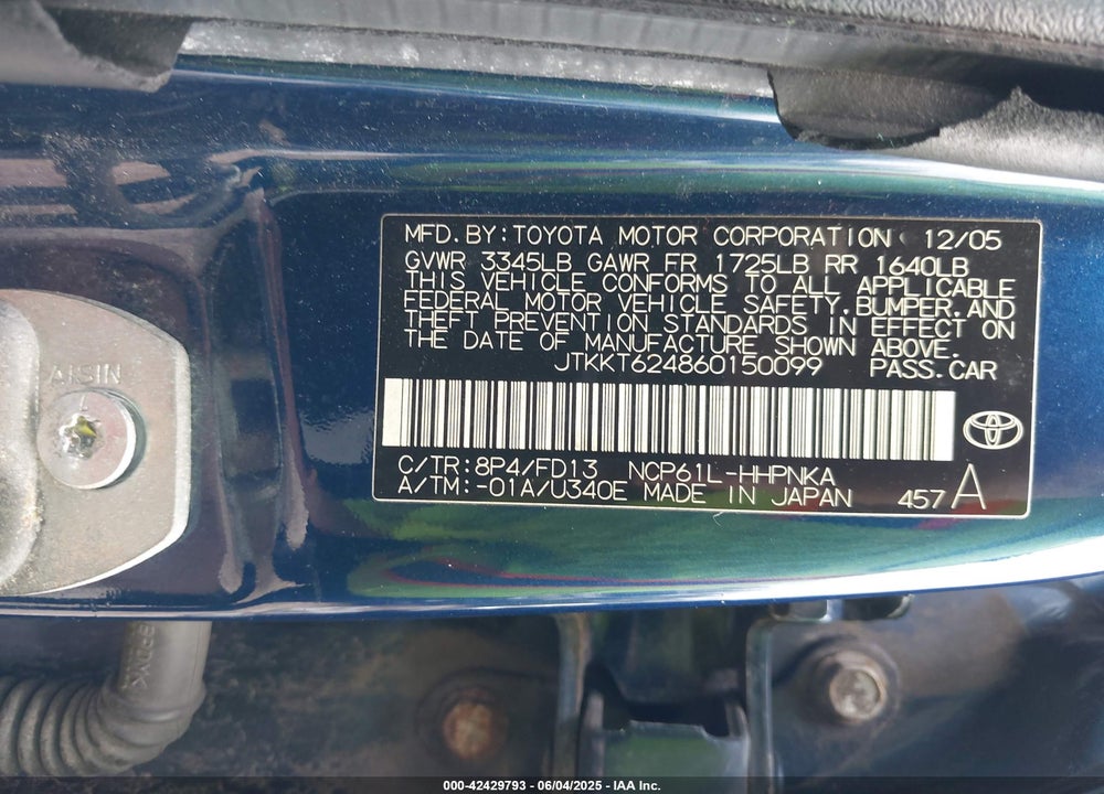 2006 SCION XA VIN: JTKKT624860150099