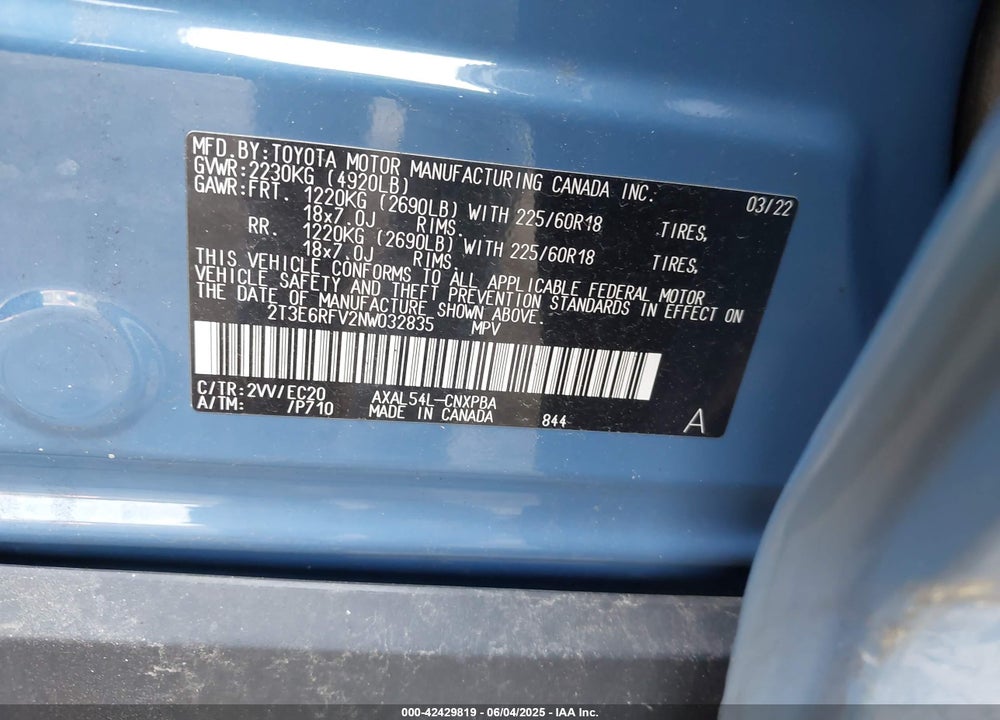 2022 TOYOTA RAV4 HYBRID VIN: 2T3E6RFV2NW032835