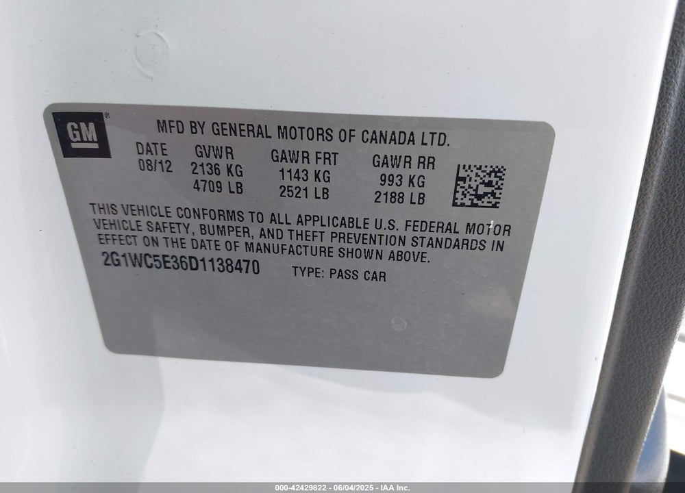 2013 CHEVROLET IMPALA VIN: 2G1WC5E36D1138470