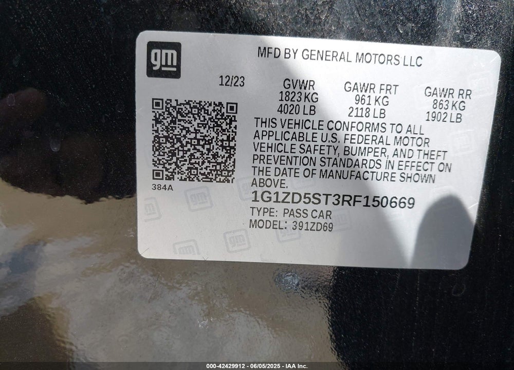 2024 CHEVROLET MALIBU VIN: 1G1ZD5ST3RF150669