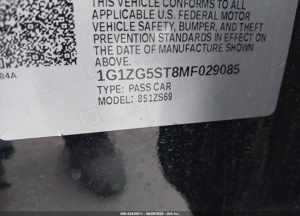 2021 CHEVROLET MALIBU VIN: 1G1ZG5ST8MF029085