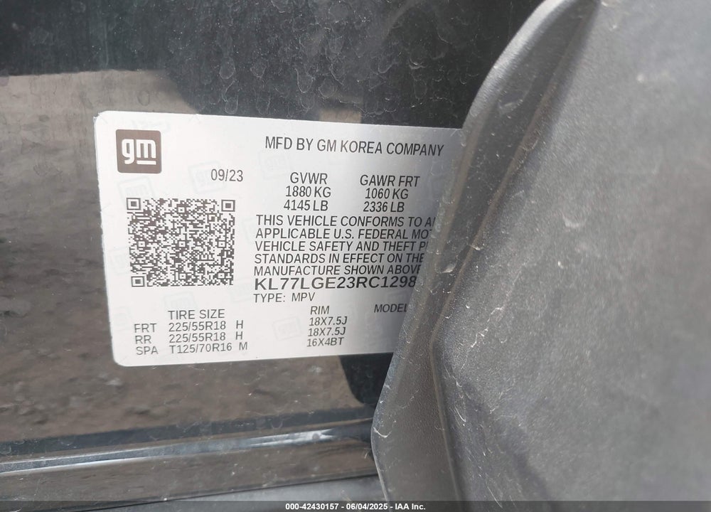 2024 CHEVROLET TRAX VIN: KL77LGE23RC129853
