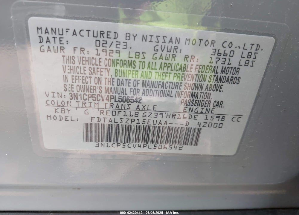 2023 NISSAN KICKS VIN: 3N1CP5CV4PL506542