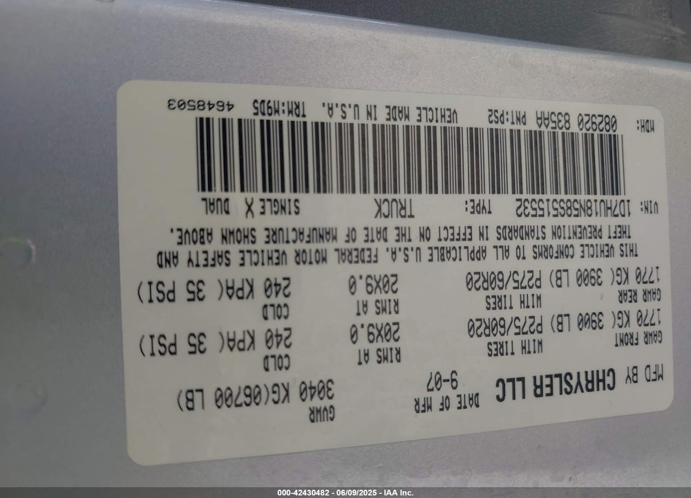 2008 DODGE RAM 1500 SLT VIN: 1D7HU18N58S515532