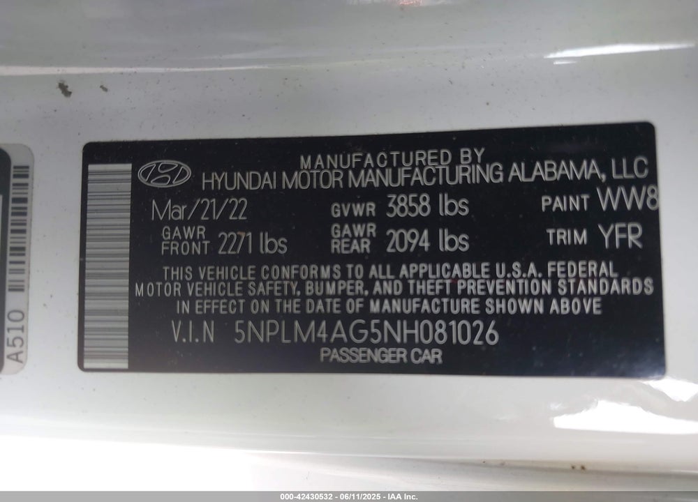 2022 HYUNDAI ELANTRA VIN: 5NPLM4AG5NH081026