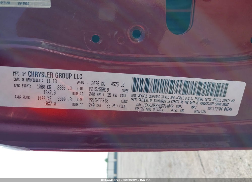 2014 JEEP COMPASS VIN: 1C4NJDEB7ED714048