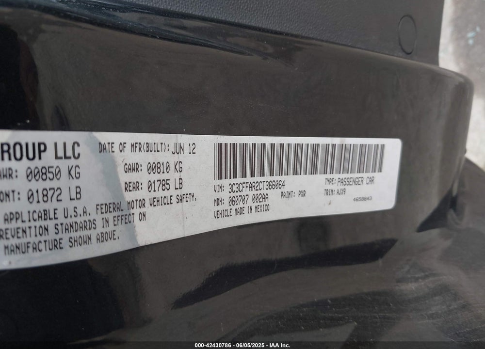 2012 FIAT 500 POP VIN: 3C3CFFAR2CT366064