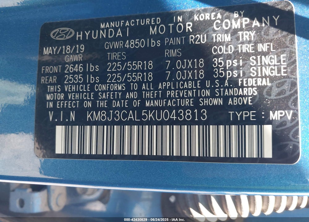 2019 HYUNDAI TUCSON ULTIMATE VIN: KM8J3CAL5KU043813